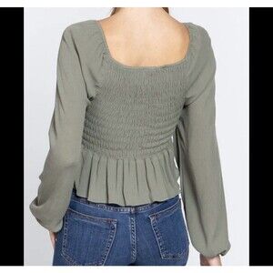 Alter'd State Women’s Olive Green Peplum Peasant Baby Doll Style Shirt Size M